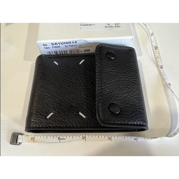 NWB! Maison Margiela Men's Four Stitch Black Leather Contrast Stitching Wallet - Picture 6 of 8